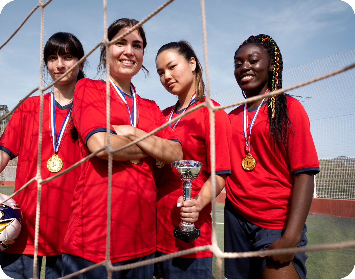 Female athletes team with medals